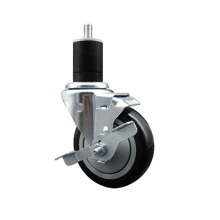 Service Caster 4'' Black Poly Swivel 1-3/4'' Expanding Stem Caster with Brake SCC-EX20S414-PPUB-BLK-TLB-134
